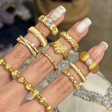 黎洛 中古风vintage金色拉丝戒指女925纯银不掉色小众可调节指环