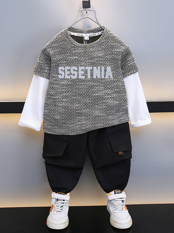 6136 Traje de otoño para niños Estilo occidental 2024 Nueva ropa para niños Ropa deportiva de otoño Dos suéteres casuales para niños Tendencia