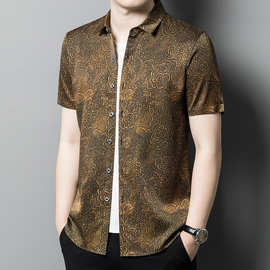 高级感中年男士免烫休闲衬衣真丝薄款中年商务衬衫桑蚕丝夏季男装