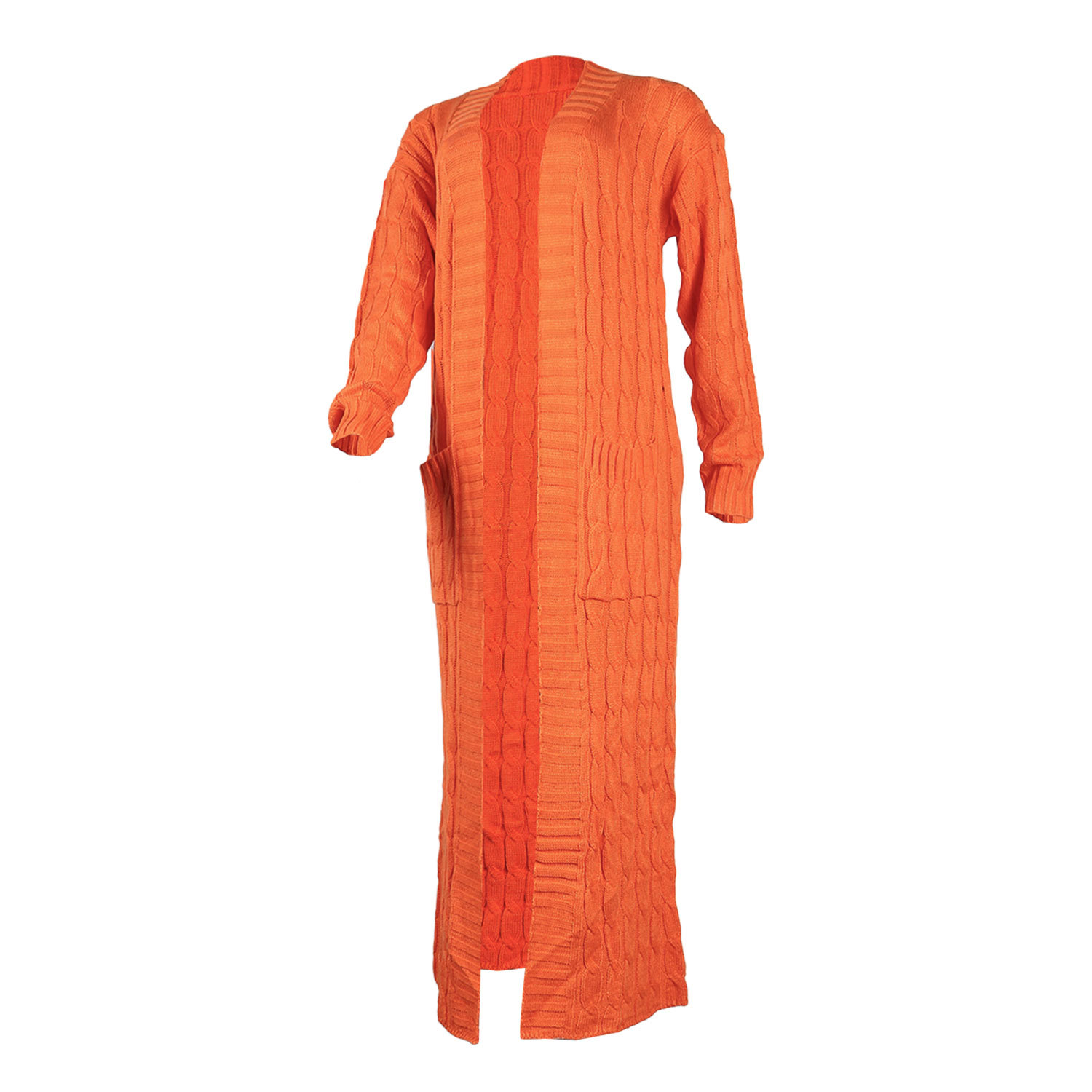 Damen Strickjacke Lang Aus Grobstrick In Unifarben Wintermantel_voghion.com