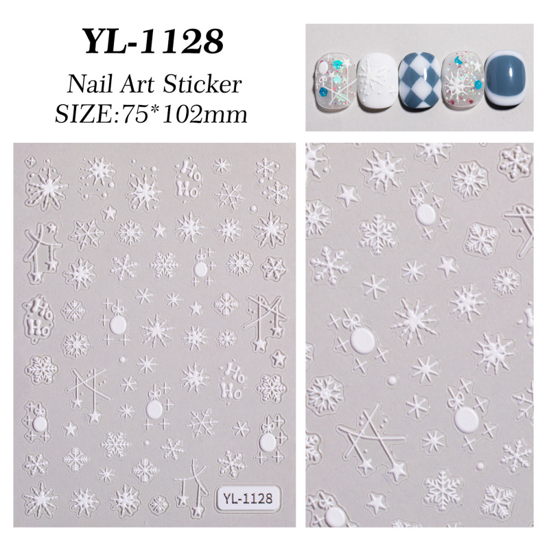 冬クリスマススノーフレークネイルアートステッカー 5D レリーフ立体白中空スノーフレークネイルステッカージュエリー YL スタイル|undefined