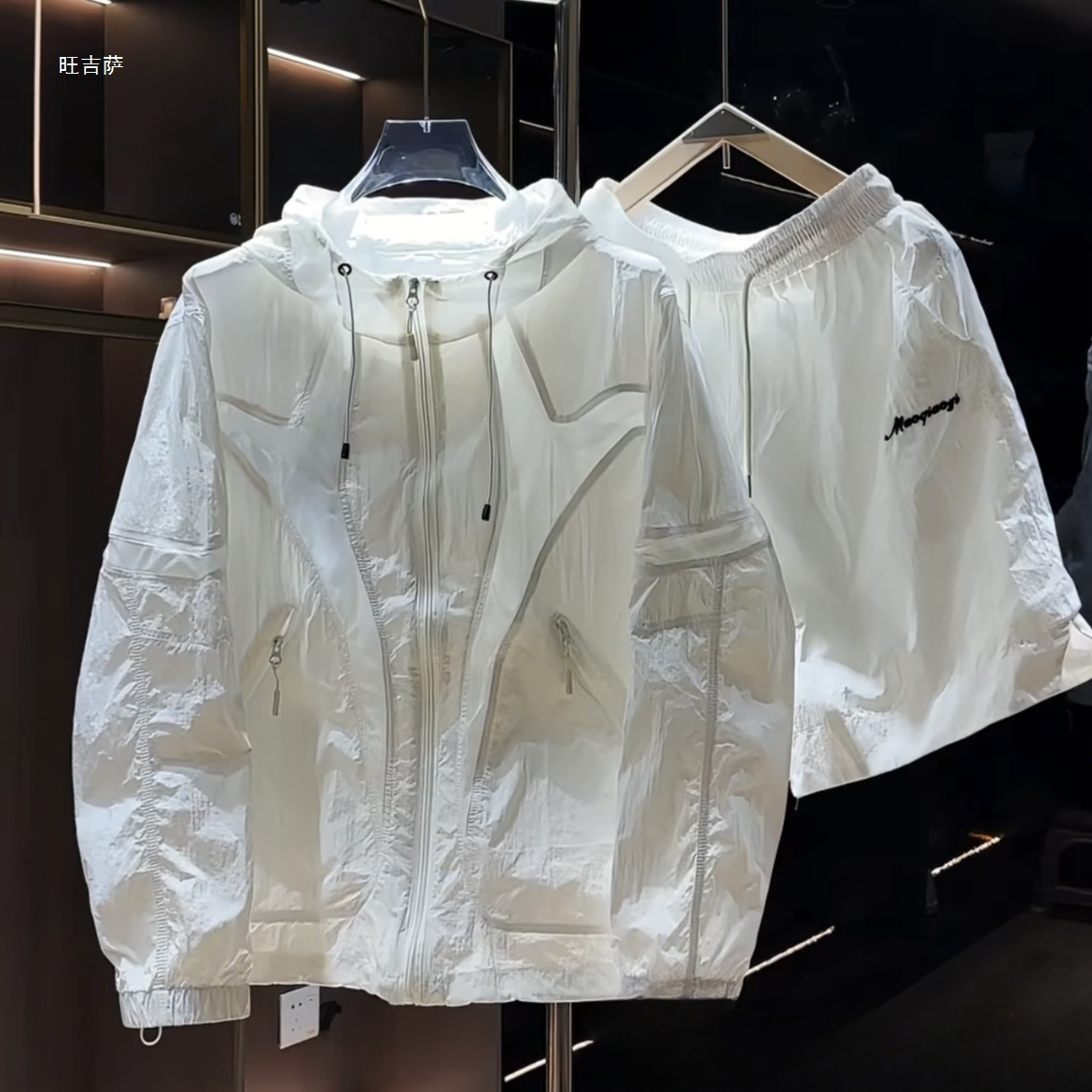 Cross-Border Thin Casual Suit Men's Summer Outdoor Breathable Hooded Sun Protection Clothing Solid Color Sports Quick-Drying Shorts Two Pieces