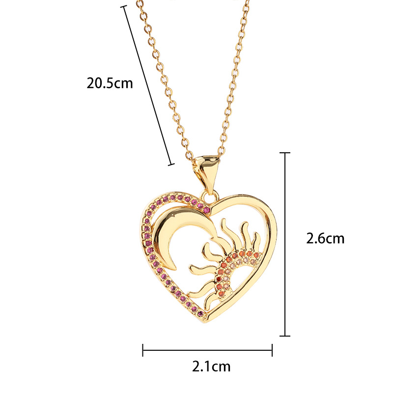 Fashion Sun Moon Heart Shape Copper Inlay Zircon Pendant Necklace 1 Piece