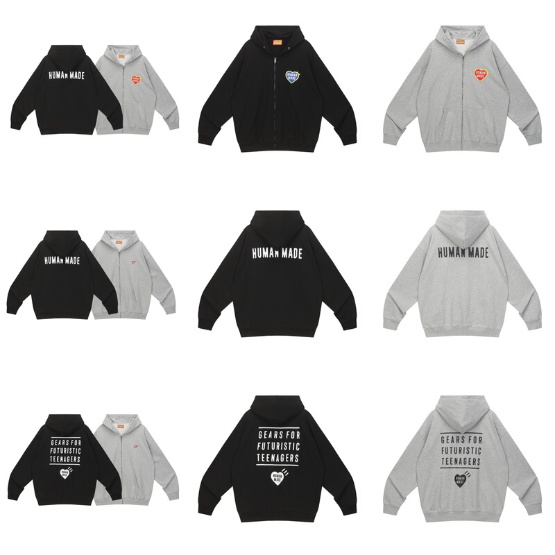 Hm Home Human Autumn and Winter Retro Zipper Hooded Sweatshirt Loose Casual Heart Print Couple Jacket for Women