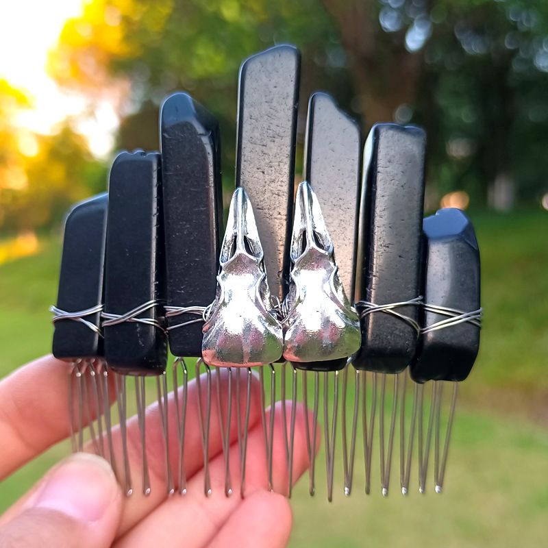 Chinoiserie Crow Natural Crystal Handmade Hair Combs display picture 1