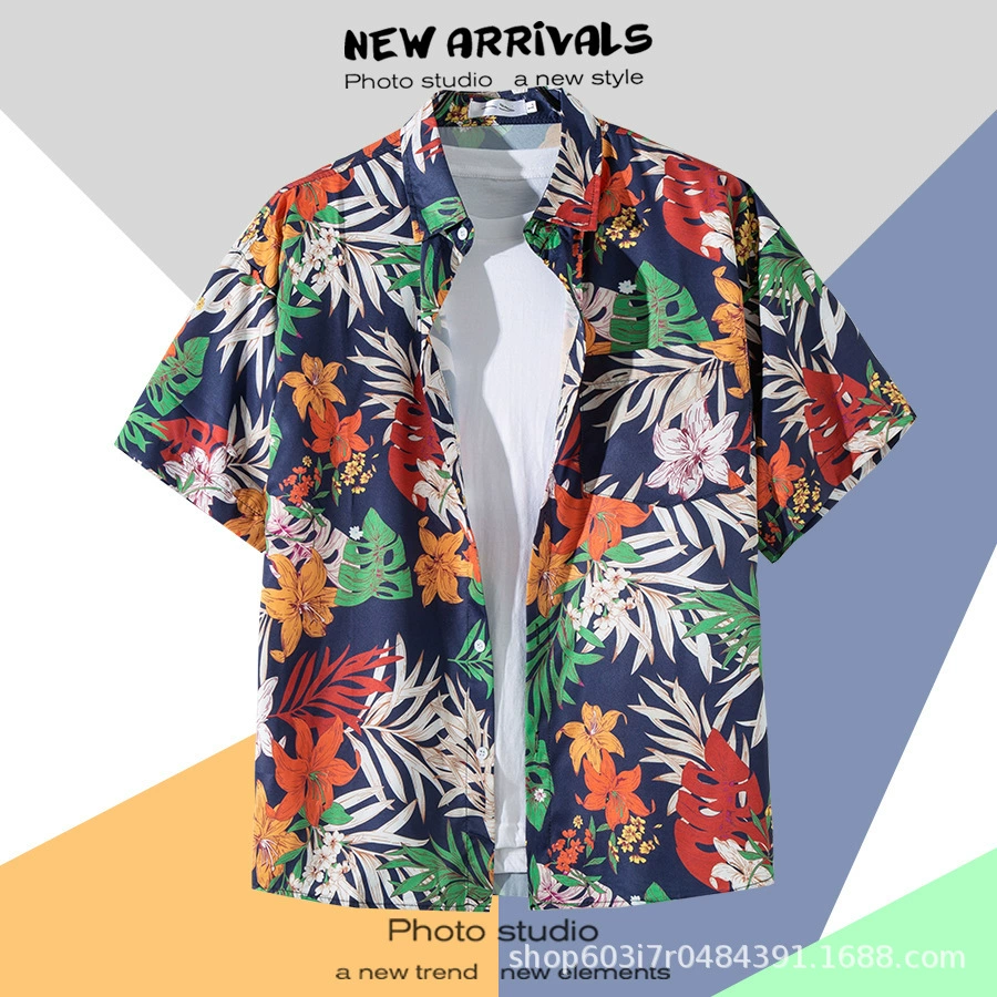 Пляжная рубашка, 3D цифровая печать, короткий рукав, размеры S–5XL, летний casual