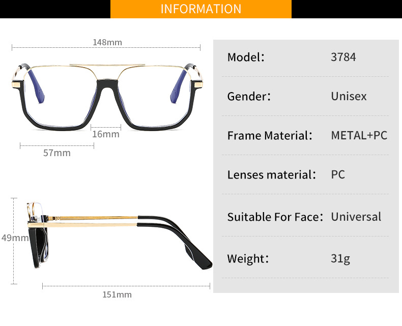 Color Block Pattern Fashion Color Block Tac Square Patchwork Half Frame Optical Glasses