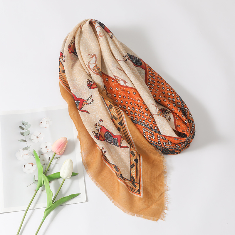 2023 nuevo retro caballo Burr 135*135cm algodón y lino sensación cuadrado Toalla de viaje Toalla de playa protector solar chal