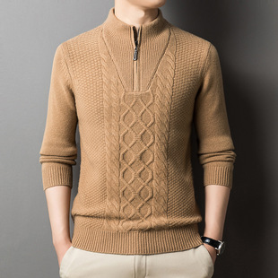 2025 autumn and winter men's half zipper sweater Korean casual thick pure wool long sleeve sweater wholesale