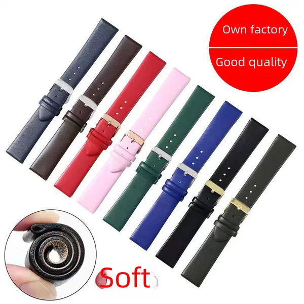 Hot-Selling Plain Leather Strap Accessories, Waterproof Edge-Stitched Men's and Women's Watch Bands, Soft Watch Straps, In-Stock Watches, Cross-Border Hot-Selling