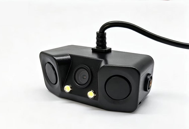 Reversing radar camera 2-in-1 or 3-in-1 with built-in speaker, LED parking system, rearview mirror, and vehicle-mounted sensor probe