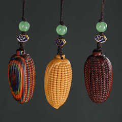 天然彩虹木雕金玉滿堂玉米盤玩手把件鑰匙扣車掛件手機鏈包包掛飾