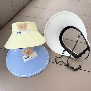 加工定制儿童防晒遮阳帽夏季防晒帽男女童小熊大帽檐跨境贴标