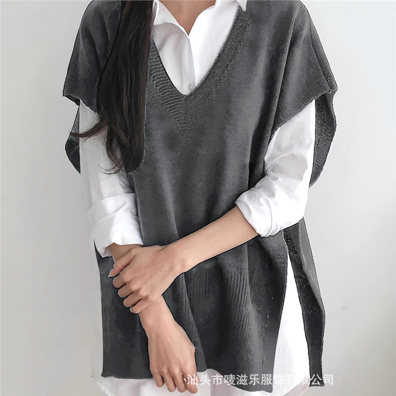 2025 Autumn/Winter Cross-Border Trade Versatile Loose V-Neck Plus Size Sweater Vest for Women, Extra Large Size Knitwear