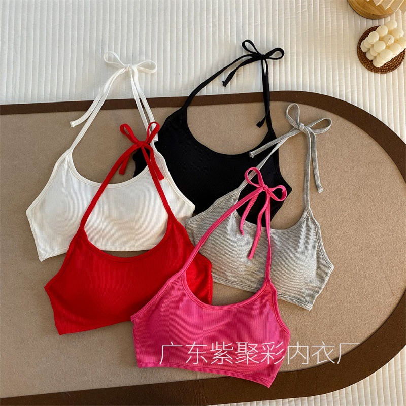 Solid color sexy belt, breathable universal top with cups, short bra top, beautiful back