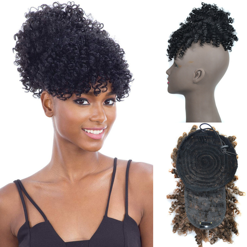 Cross-Border European and American African Wig Hair Bud New Style with Bangs Fluff Curly Afro Puff Screw Roll Cross-Border European and American African Wig Hair Bud New Style with Bangs Fluff Curly Afro Puff Screw Roll