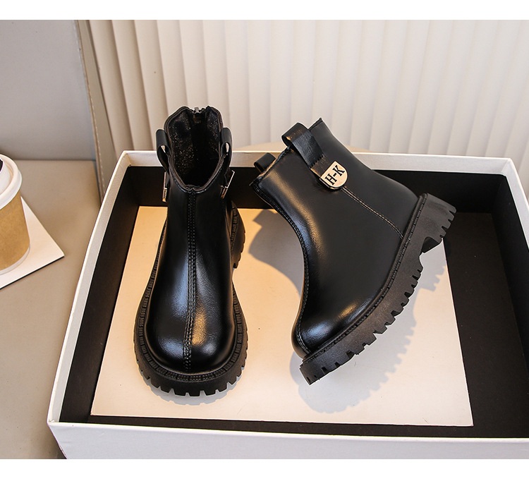 Mädchen Martin Boots - Schwarze Lederstiefel Für Kinder_voghion.com