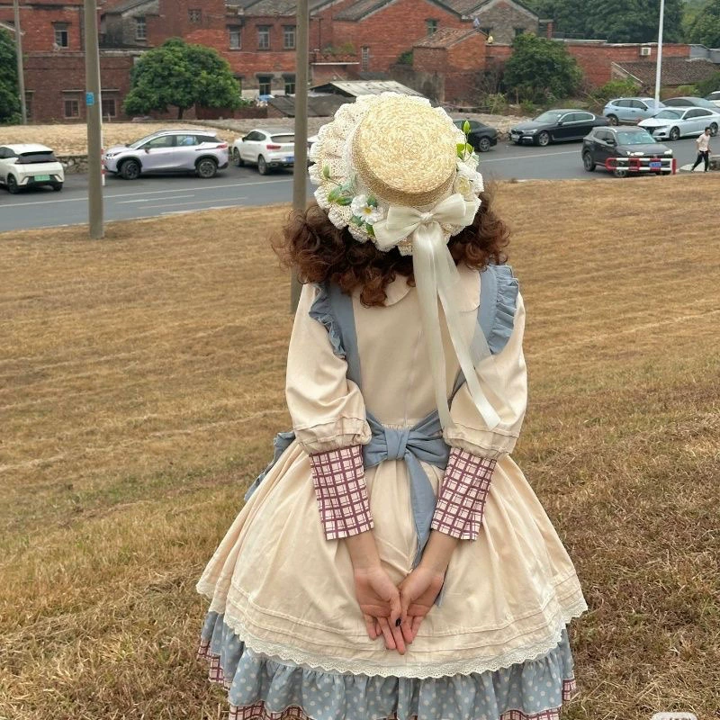 Лолита Lolita Приморский пляж атмосфера соломенная шляпа солнцезащитная жемчужная двойная цветочная кружевная соломенная шляпа