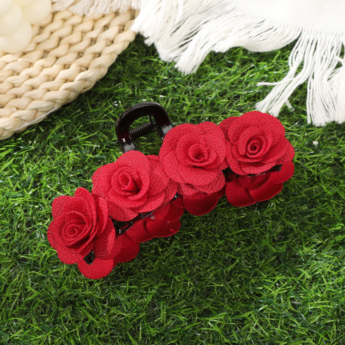 50g Weight Hair Claws Hair Accessories Type 1 Piece Quantity Tea Party, Shopping Occasion Cloth Material Rose Pattern All Seasons Season Women's Gender Elegant Style Elegant Women's Rose Cloth Hair Claws 6