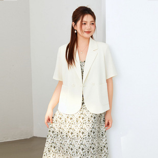 Xianlixiu Plus Size Women's French High-End Draped Short-Sleeved Suit Jacket Fat mm 2024 Summer New Style