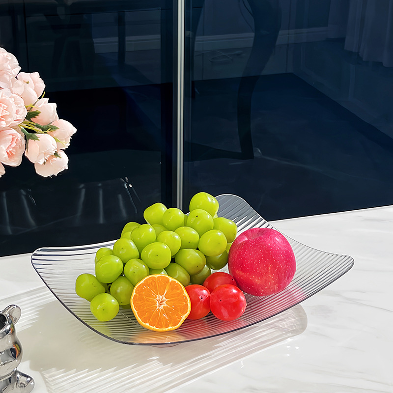 Plato de fruta de lujo ligero de alto aspecto hogar grado alimenticio plástico transparente plato de fruta sala de estar escritorio merienda plato de fruta seca