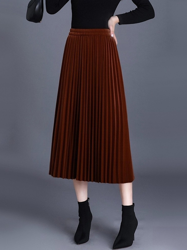 65-160kg Plus Size Women's Half-Length Pleated Skirt 2025 Spring & Fall New Fat Sister Sexy Gold Velvet A-Line Skirt