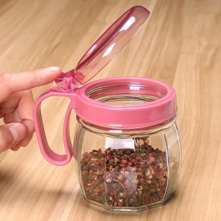 Glass Seasoning Bottle with Spoon Creative Seasoning Box Household Soy Sauce Bottle Glass Seasoning Jar with Lid Wholesale