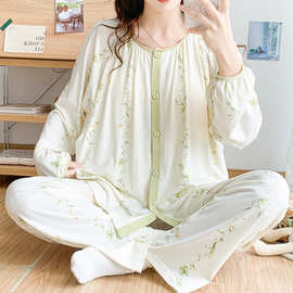 新款自带胸垫月子服夏薄款哺乳孕妇睡衣莫代尔待产怀孕期产后出院
