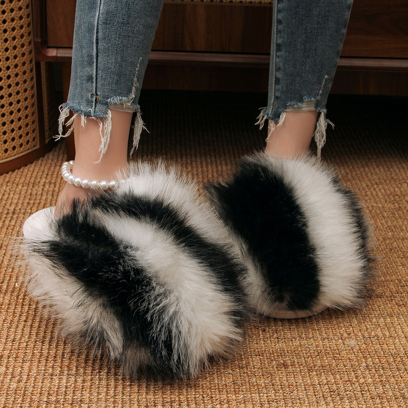 Cross-Border Amazon Fluffy Fur Slippers Women's Shoes Winter Fashion Leopard Print Foreign Trade Large Size Baotou Warm Cotton Slippers Cross-Border Amazon Fluffy Fur Slippers Women's Shoes Winter Fashion Leopard Print Foreign Trade Large Size Baotou Warm Cotton Slippers