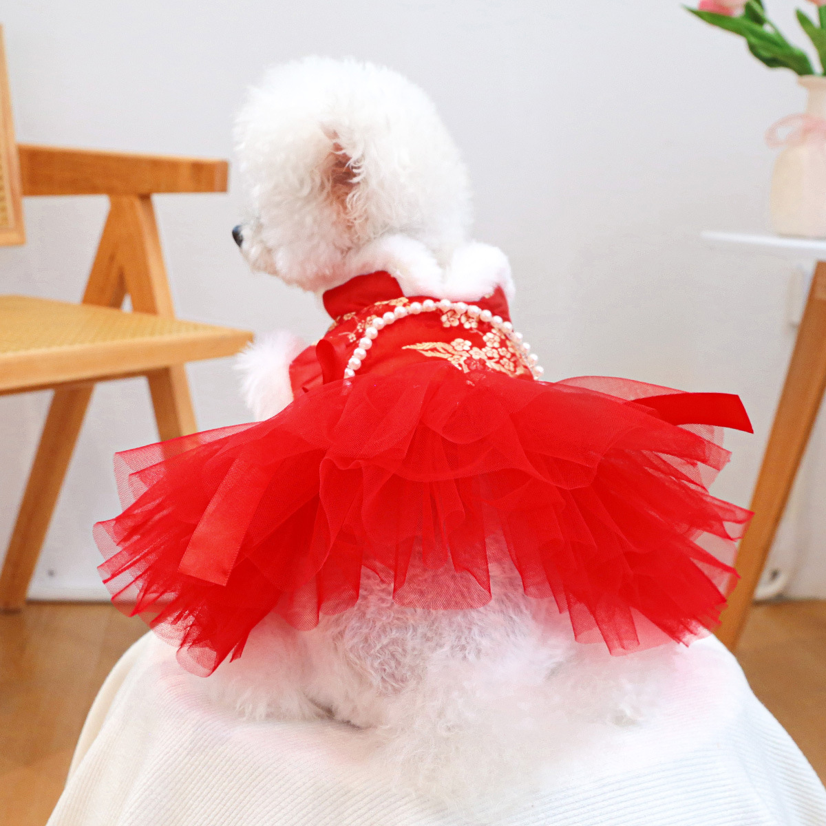 공장 직접 공급 | 대외 무역 재고 애완 동물 옷 개 고양이 의류 번영 새해 치마