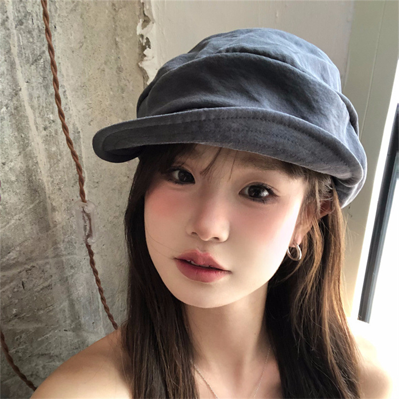 Japanese Style Yamamoto-Inspired Niche Stacked Design Thin Breathable Octagonal Hat Versatile Face-Slimming Artistic Painter Hat