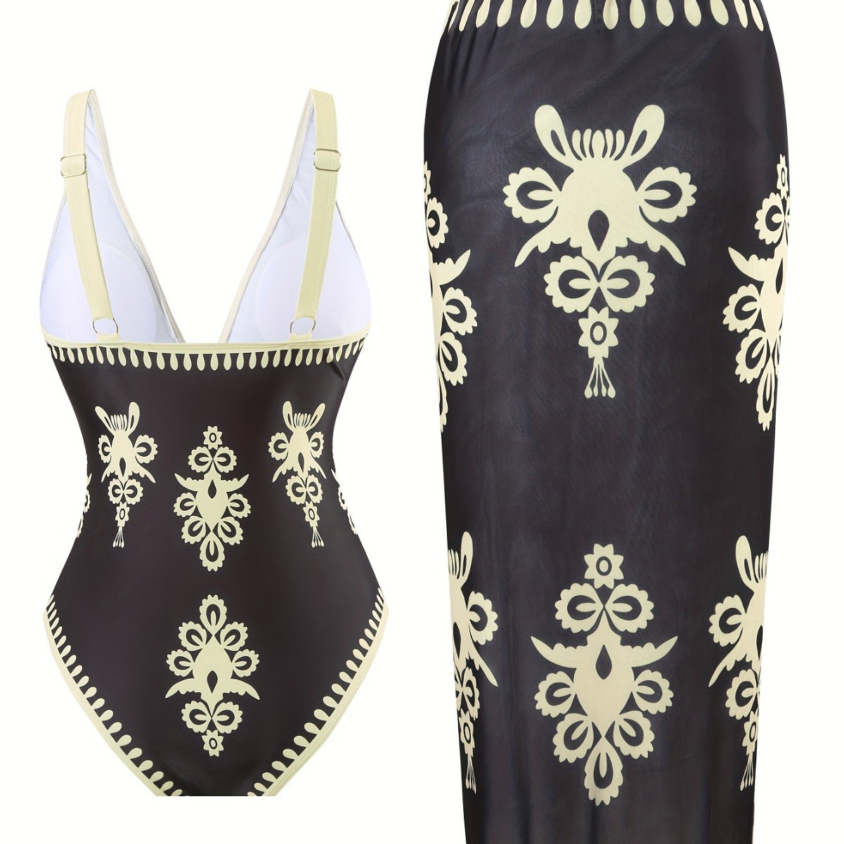 Women's Clothing Retro High-End Embroidered Two Piece Swimsuit Set Deep V Neck Push Up Slimming For Beach Vacations Women's Clothing Swimwear_voghion.com