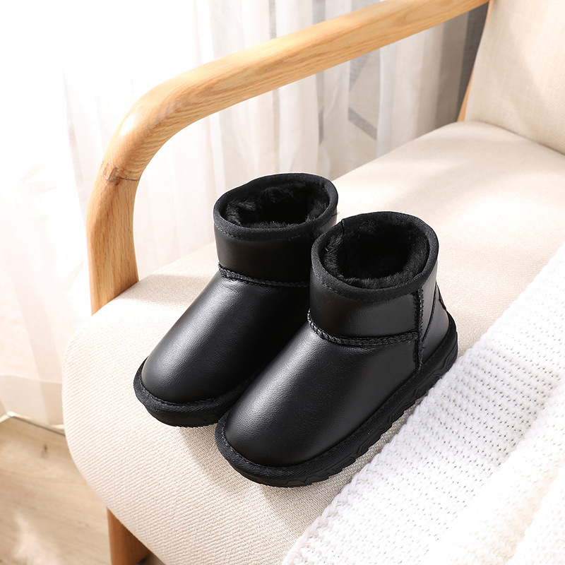 Bottes de neige pour enfants filles chaussures nouvelles bottes d'hiver courtes garçons bébé en cuir véritable chaussures épaisses en coton chaud_voghion.com