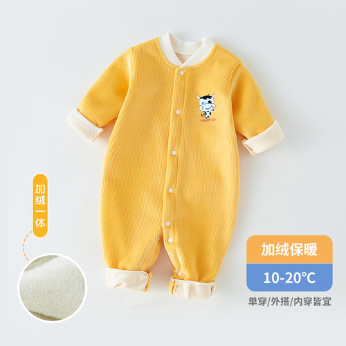 Baby Bodysuit for Autumn/Winter with Fleece and Thick Padding, Warm Newborn Clothes for Boys and Girls