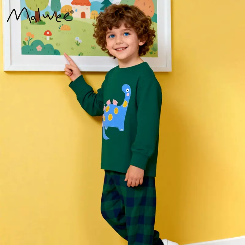 跨境malwee儿童家居服秋冬新款欧美中小童圆领长袖休闲套装儿童装