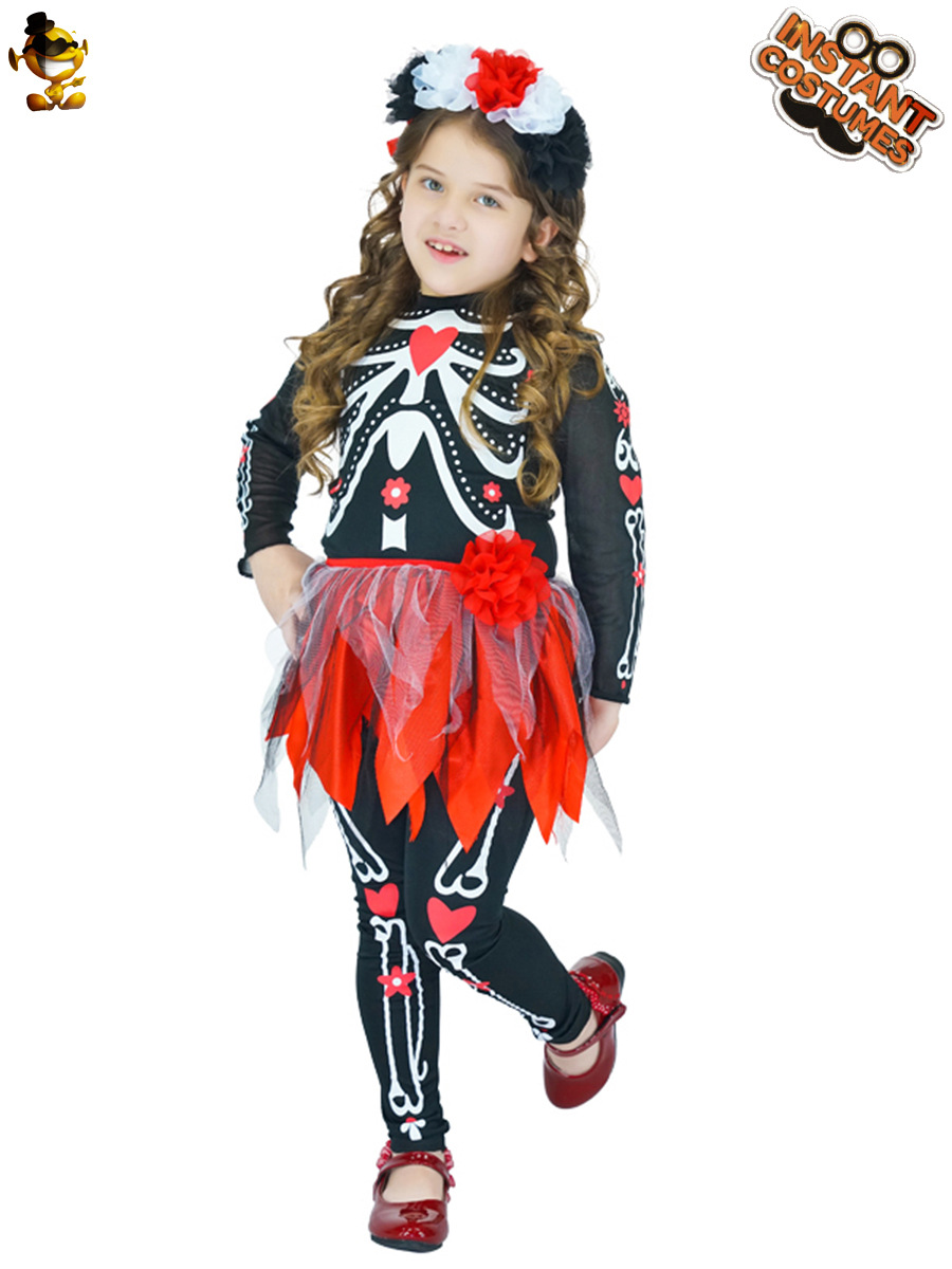Halloween fantasma Festival DE LOS NIÑOS estilo femenino fantasma hueso cráneo traje etapa rendimiento traje mascarada Cosplay traje