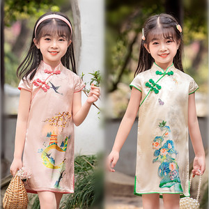 Children kids girls qipao chinese cheongsam dress hanfu skirt girls Chinese wind  Chinese qipao dress girl ancient folk costumes