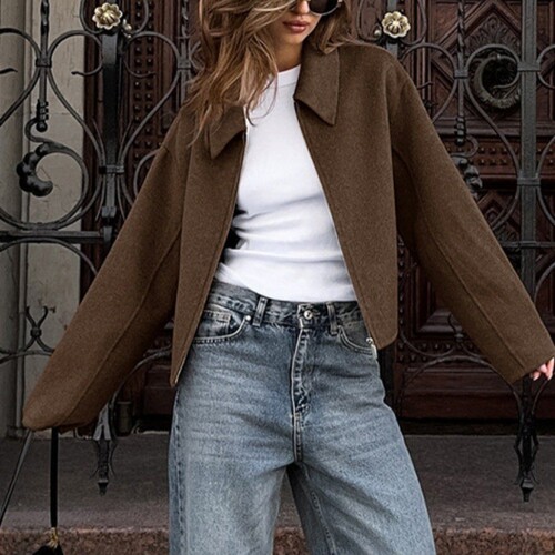 Women's Cross-Border European and American New Style American Jacket, Solid Color Collar Retro Short Jacket, Casual Matchable Top Jacket