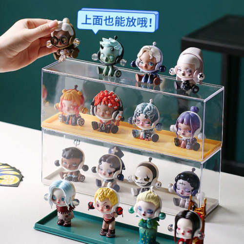 Blind Box Figure Display Box Waterproof Dustproof Moistureproof Anti-Toppling Transparent Desk Figure Storage Box with Stacking Display Stand