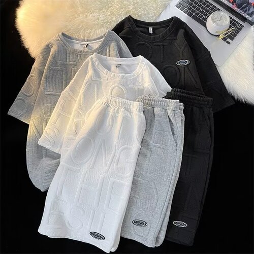 Five-Sleeve T-Shirt Short-Sleeve Shorts Five-Pocket Pants New Two-Piece Casual Set Trendy Simple Men's Set