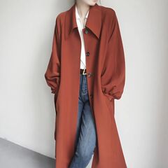 2025春秋新品复古纯色潮流风衣单排扣中长款口袋灯笼袖女外套时髦