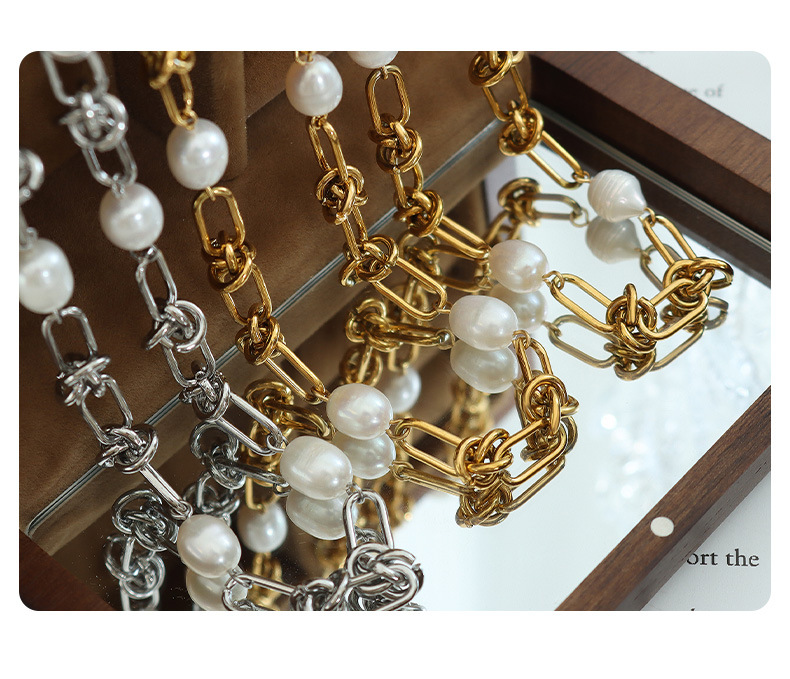 Elegant Geometric Titanium Steel Inlay Artificial Pearls Bracelets Necklace