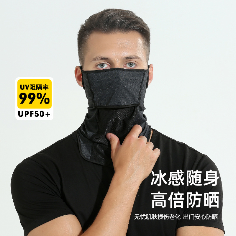 Summer Ice Silk Sun Protection Mask for Men, Full Face Neck Scarf, UV Shielding, Breathable Fishing Headscarf