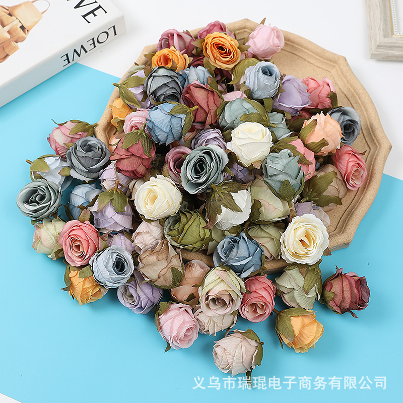 simulation classical rose Oil painting style flower bud diy flower arrangement source material Home Furnishing decorate Scenery Artificial flower props