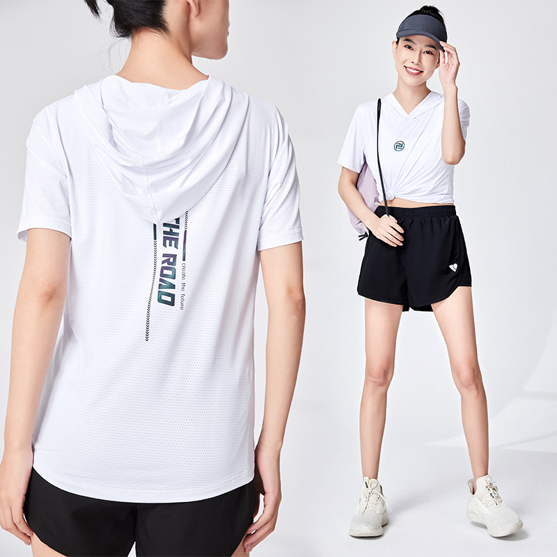 Los hombres y las mujeres de la misma seda de hielo de nylon corriendo camiseta verano deportes manga corta Camiseta suelta fitness de secado rápido ropa de pareja