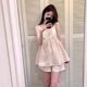 Women's Summer Korean-style Sweet Small Floral V-neck Lace Short-sleeved Cloud Cotton Sleeve with Chest Pad