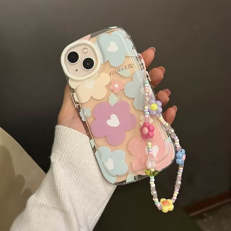 新しい甘いINSスタイルチューリップの花ビーズ携帯電話ストラップ女性の小さな赤い本ファッション携帯電話チェーンペンダント|undefined