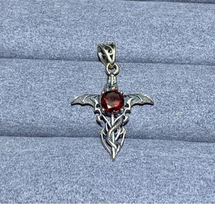 Retro Devil's Sword Pendant Garnet Trendy Personality Creative Thai Silver Wings Chain Factory Outlet