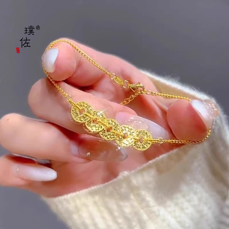 璞佐金店同款沙金碎碎冰錢幣手鍊項鍊女輕奢高級感錢多多小眾首飾