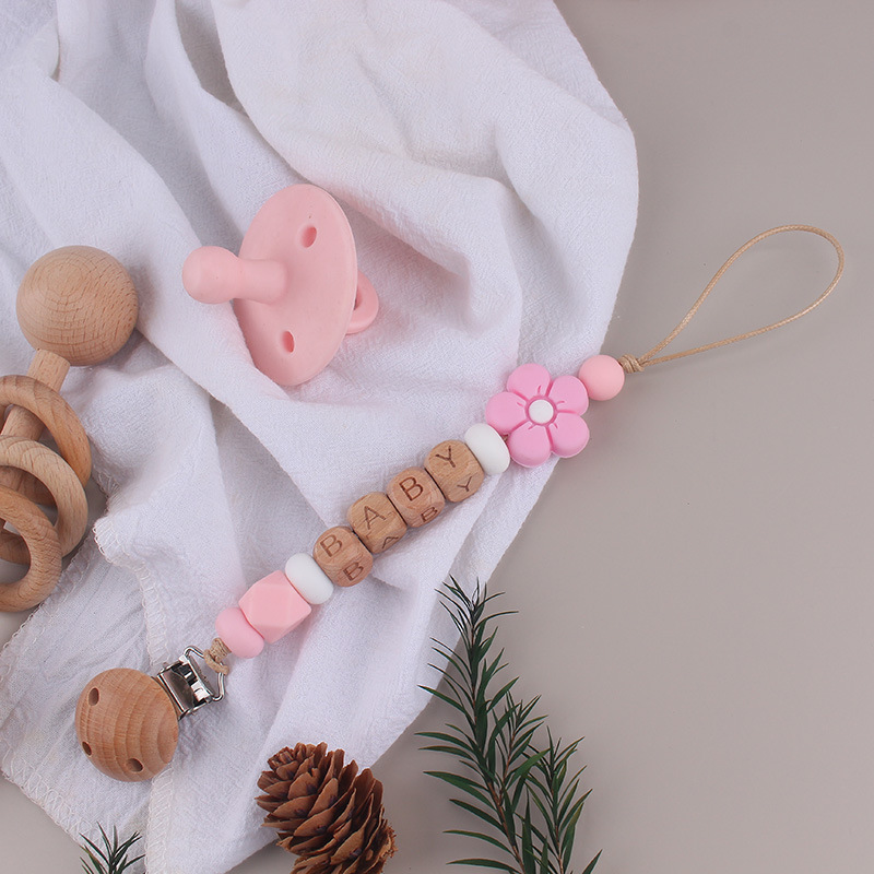 Flor simple silicona cuentas tetina cadena de tres agujeros de avele bebé tetina clip de cadena